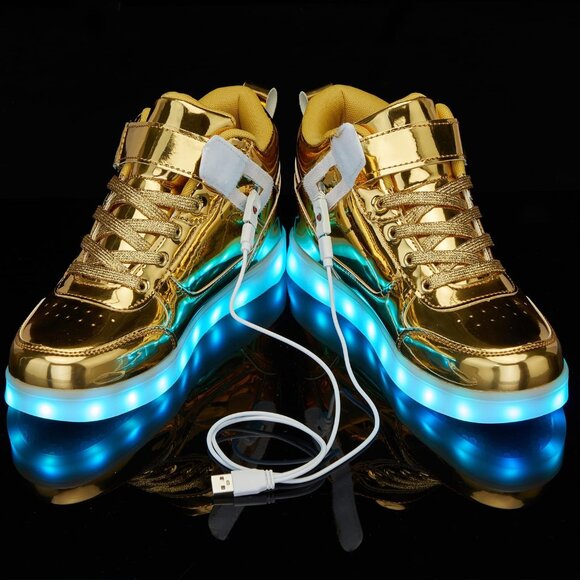 ⚡Unisex Gold High Top USB Charging Light Up Shoes Sports LED Dancing Sneakers - Picture 6 of 7
